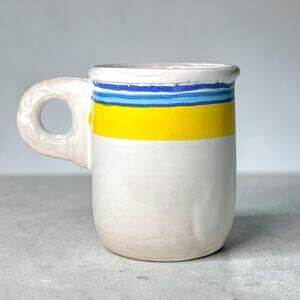VTG Studio Pottery Mug Wabi Sabi Stripe Stoneware Coffee Cup Bee Mark 3.75”